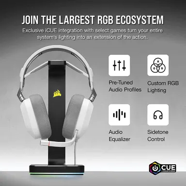 Corsair HS80 RGB USB Premium Gaming Headset 50 mm Neodymium Drivers Memory-Foam Earpads Dolby Audio 7.1 Surround Sound Wired PC Headset White – High-Fidelity 24-bit/96 kHz Sound, Broadcast-Grade Mic, Durable Build thumbnail 5