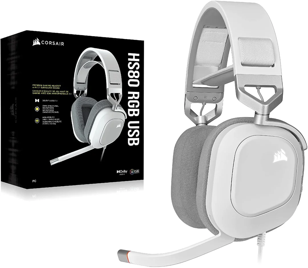 Corsair HS80 RGB USB Premium Gaming Headset 50 mm Neodymium Drivers Memory-Foam Earpads Dolby Audio 7.1 Surround Sound Wired PC Headset White – High-Fidelity 24-bit/96 kHz Sound, Broadcast-Grade Mic, Durable Build image 7