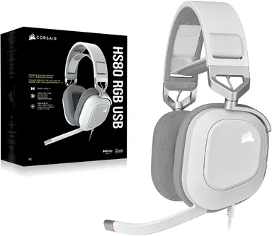 Corsair HS80 RGB USB Premium Gaming Headset 50 mm Neodymium Drivers Memory-Foam Earpads Dolby Audio 7.1 Surround Sound Wired PC Headset White – High-Fidelity 24-bit/96 kHz Sound, Broadcast-Grade Mic, Durable Build thumbnail 6