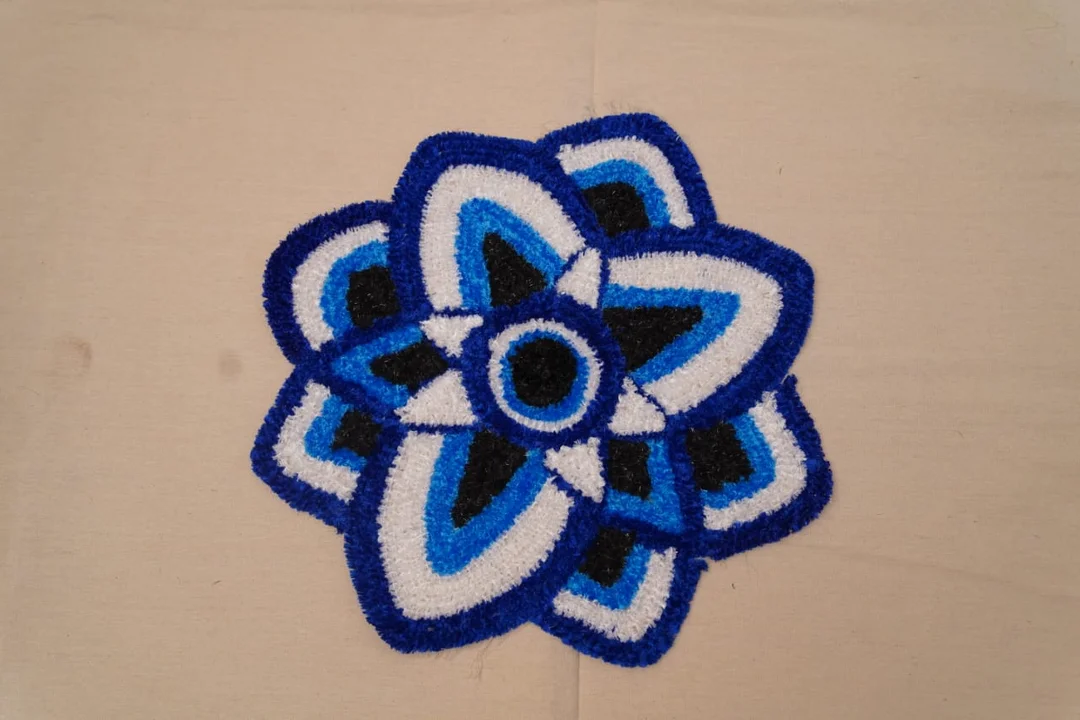 Handmade Tufted Woollen Floral Coaster Mat Blue White Black Decorative Table Accessory Soft Non-Slip Indian Craft Gift for Home Office Use image 1