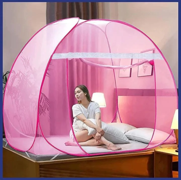 HRK Mosquito Net for Double Bed | King Size Foldable Machardani | Polyester 30GSM Strong Net |PVC Coated Corrosion Resistant Steel Wire image 1