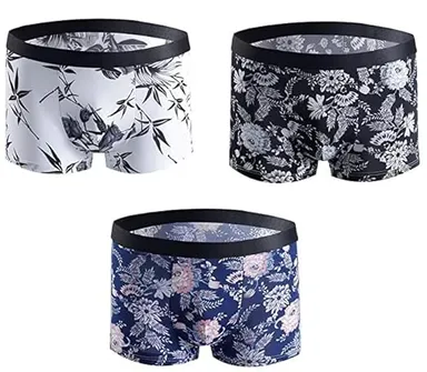 Men’s Ice Silk Ultra‑Thin Breathable Boxer Briefs Pack of 4 | Multicolor SIZE -M| Skin‑Friendly Spandex Blend| Moisture‑Wicking, Quick‑Dry| Anti‑Bacterial Comfort Underwear for Hot Indian Climate thumbnail 1
