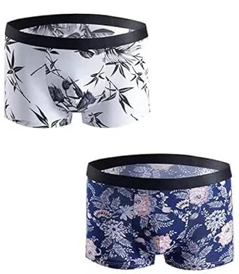 Printed Cotton |Ice‑Silk Blend Mid‑Waist Men’s Boxer Briefs Pack of 2 SIZE -XL | Multicolor Elastic Waistband | Breathable Comfortable Everyday Underwear for Men image 1