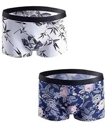Printed Cotton |Ice‑Silk Blend Mid‑Waist Men’s Boxer Briefs Pack of 2 SIZE -XL | Multicolor Elastic Waistband | Breathable Comfortable Everyday Underwear for Men thumbnail 0