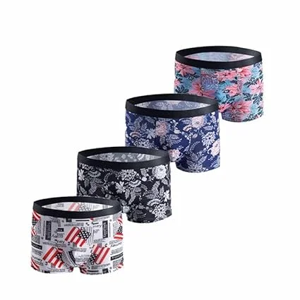 Printed Cotton Mid-Waist + Ice-Silk Elastic Boxer Briefs |Best Fit (Men) size xl pack 3 multicolor image 2