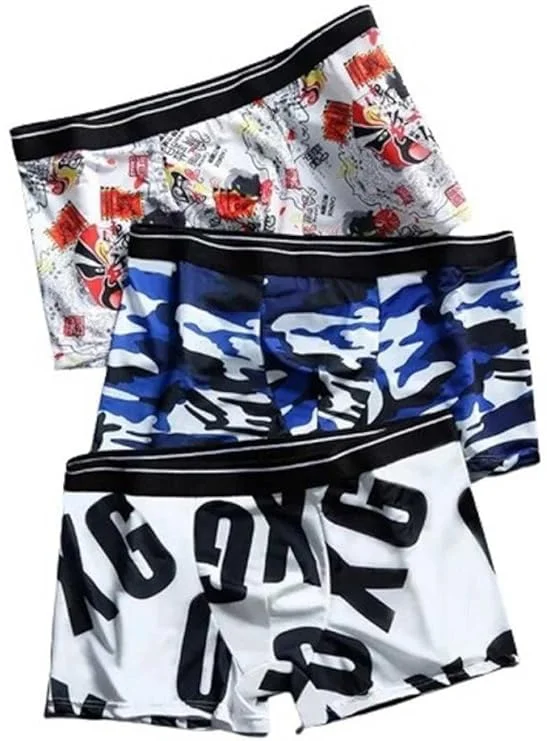 ASJAR Men’s Cotton Ice Silk Breathable Boxer Briefs | Camouflage Printed Trunks, Comfortable Underwear Pack of 3 | for Daily Wear, Multicolor image 1