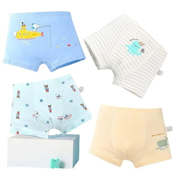 Boys pure cotton underwear pack of 4 soft breathable kids boxer briefs boyshorts size 42-45 multi-colour pack |cotton kids innerwear briefs hipster trunk panty set for boys everyday wear image 4