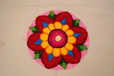 Round multicolour  concentric circle tufted floor mat soft plush washable decorative rug for living room bedroom kids room pooja room meditation corner home décor thumbnail 0