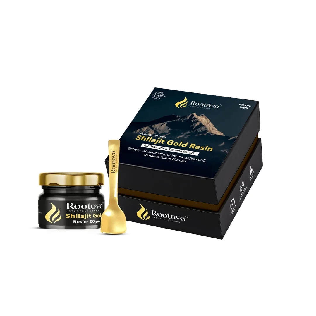 Rootovo Pure Shilajit Gold Resin 20g | 400mg/serving | Boosts Stamina & Strength | Lab-Tested Purity | 40 Servings | 6 Active Herbs | Pack of 1 image 1