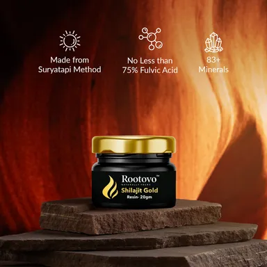 Rootovo Pure Shilajit Gold Resin 20g | 400mg/serving | Boosts Stamina & Strength | Lab-Tested Purity | 40 Servings | 6 Active Herbs | Pack of 1 thumbnail 2