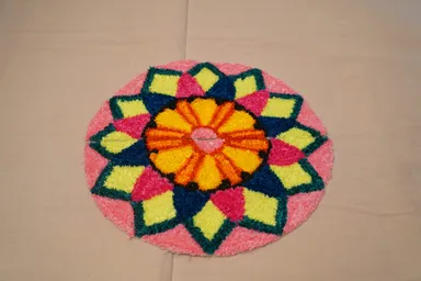 Hand-Tufted Multicolour Shaggy Circular Accent Floor Mat | Soft Plush Doily Rug for Living Room, Bedroom & Home Décor | Authentic Indian Latch Hook Craft thumbnail 1
