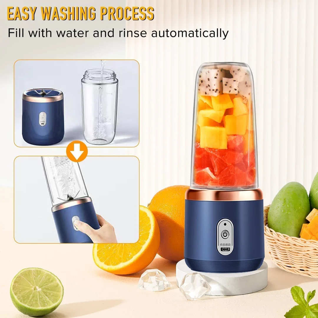 Portable Blender Mini Juicer 500 Ml |USB Rechargeable 1500 mAh Smoothie Maker | 6 Stainless Steel Blades| 3 Speed Gears |Travel Personal Fruit Mixer for Shakes| Juices & Daily Smoothies (Compact Home, Office & Gym Use)| image 2