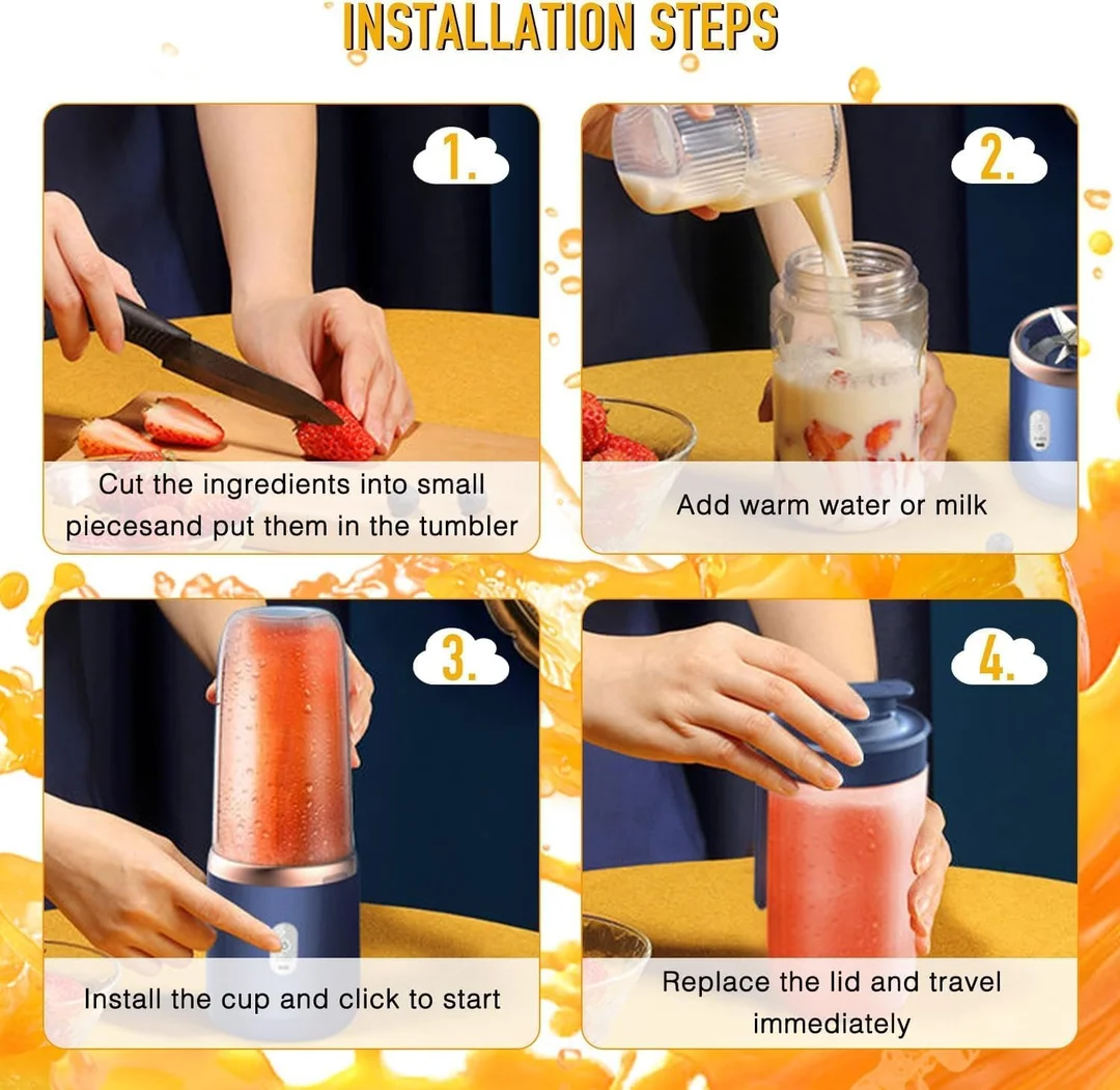 Portable Blender Mini Juicer 500 Ml |USB Rechargeable 1500 mAh Smoothie Maker | 6 Stainless Steel Blades| 3 Speed Gears |Travel Personal Fruit Mixer for Shakes| Juices & Daily Smoothies (Compact Home, Office & Gym Use)| image 3