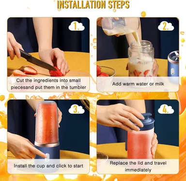 Portable Blender Mini Juicer 500 Ml |USB Rechargeable 1500 mAh Smoothie Maker | 6 Stainless Steel Blades| 3 Speed Gears |Travel Personal Fruit Mixer for Shakes| Juices & Daily Smoothies (Compact Home, Office & Gym Use)| thumbnail 2