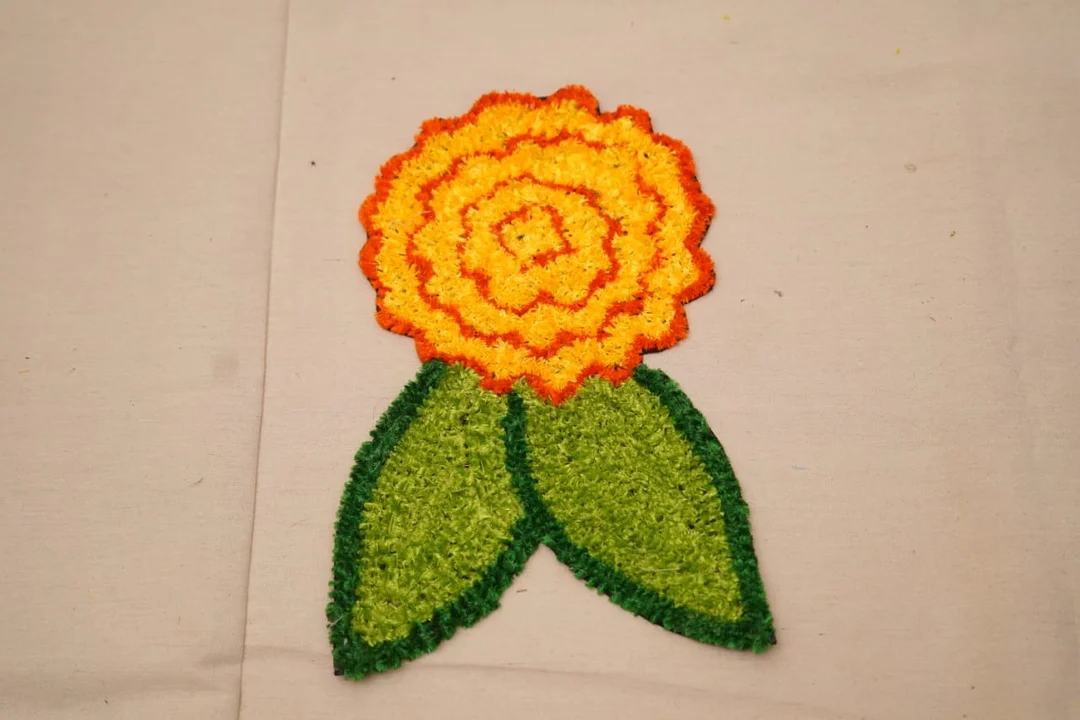 Premium Handmade Floral Embroidered Patch|Orange Yellow Flower Fabric Applique with Green Leaves for Clothes Bags Accessories DIY image 1