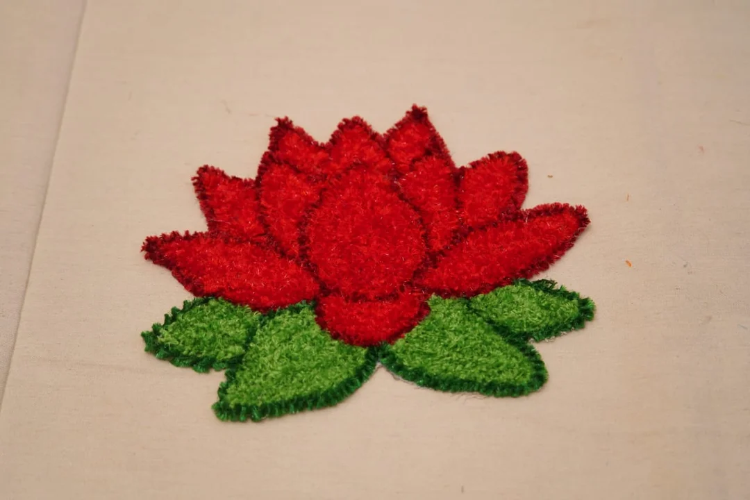 Traditional Woollen Rangoli Pooja Floor Art Pink Green Floral Design | Reusable Woollen Rangoli Mat for Diwali, Navratri, Festival Home |Temple Decoration image 1