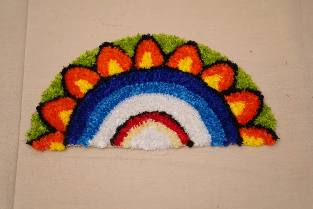 Handmade Tufted Semi-Circular Door Mat Multicolour Floral Rainbow Design Soft Durable Non-Slip Yarn Floor Mat for Entryway Home Decor image 1
