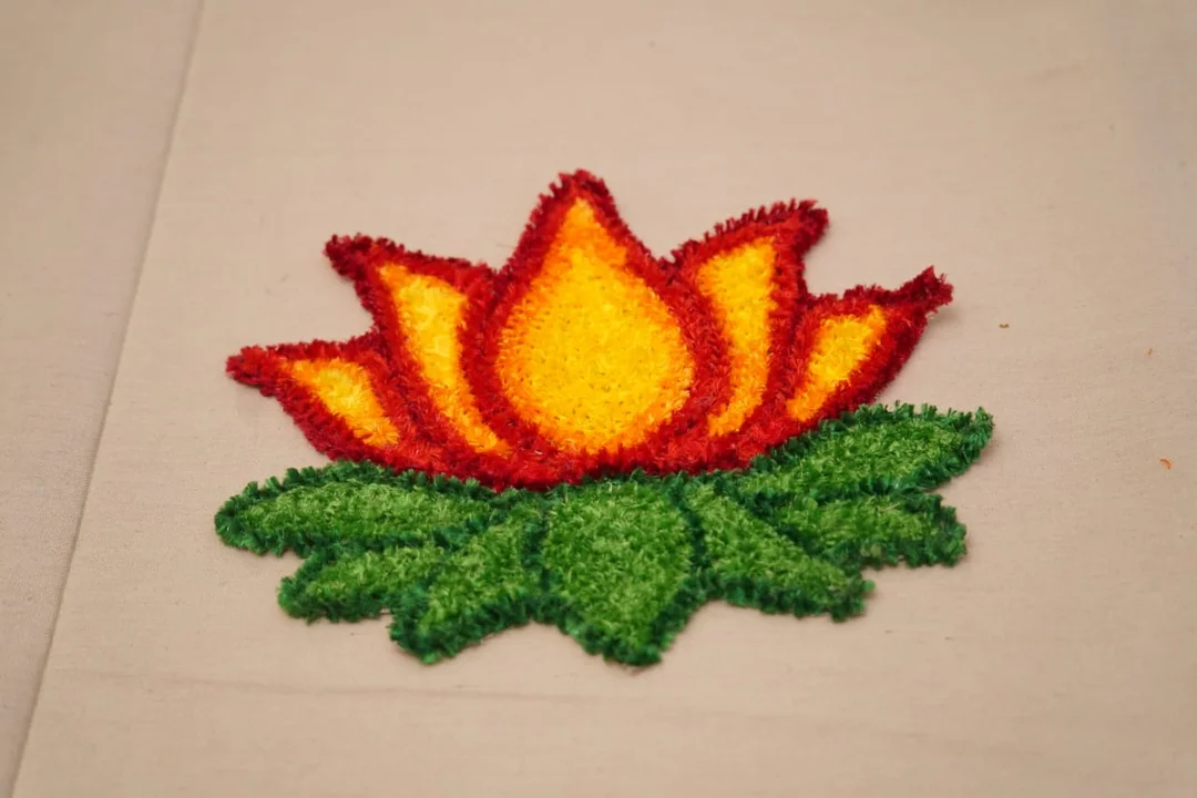 Ready Lotus Flower Rangoli Set of 4 |Red & Orange Artificial Decorative Rangoli for Diwali, Pooja, Home Decor, Easy Festive Floor Decoration image 1