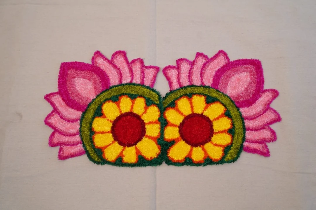 Double Floral Lotus Woolen Rangoli Mat | Multicolour Handmade Decorative Floor Décor for Festivals & Home Entrance image 1