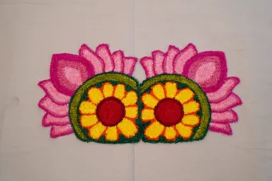 Double Floral Lotus Woolen Rangoli Mat | Multicolour Handmade Decorative Floor Décor for Festivals & Home Entrance
