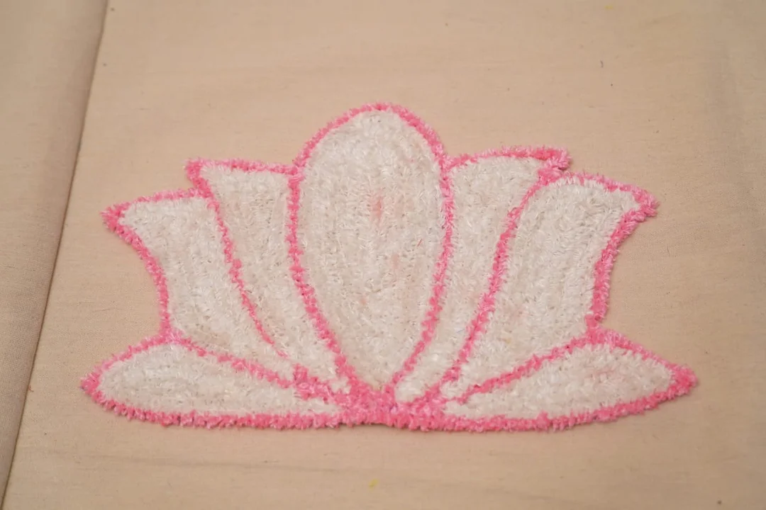 Handmade Chenille Embroidery Applique White Pink Lotus Floral Fabric Motif Decorative Patch for Cushions Bags Garments Home Decor India image 1