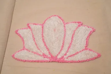 Handmade Chenille Embroidery Applique White Pink Lotus Floral Fabric Motif Decorative Patch for Cushions Bags Garments Home Decor India