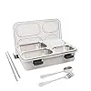 Lunch Box 4 Compartment Leak-Proof BPA Free Stainless Steel for School, Lunch Box for School & Office with a Fork, a Spoon and a Pair of Chopsticks (Grey, 4 Compartment)