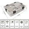 Lunch Box 4 Compartment Leak-Proof BPA Free Stainless Steel for School, Lunch Box for School & Office with a Fork, a Spoon and a Pair of Chopsticks (Grey, 4 Compartment) image 2