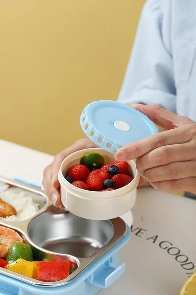 Lunch Box 3‑Compartment  PurpleL|eak‑Proof BPA Free Stainless Steel School & Office Tiffin 750 ml with Spoon Fork Chopsticks | Kids & Adult Use | Bento koi koi kawaii lunch box thumbnail 3