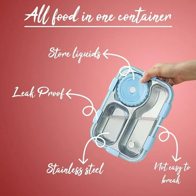 Lunch Box 3‑Compartment PurpleL|eak‑Proof BPA Free Stainless Steel School & Office Tiffin 750 ml with Spoon Fork Chopsticks | Kids & Adult Use | Bento koi koi kawaii lunch box image 2
