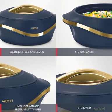 MILTON Pearl Inner Stainless Steel Jr. Casserole Set of 3 (455 ml + 860 ml + 1270 ml) – Blue, Double-Walled, Leak Proof Hotpot for Chapati / Rice / Curries thumbnail 3