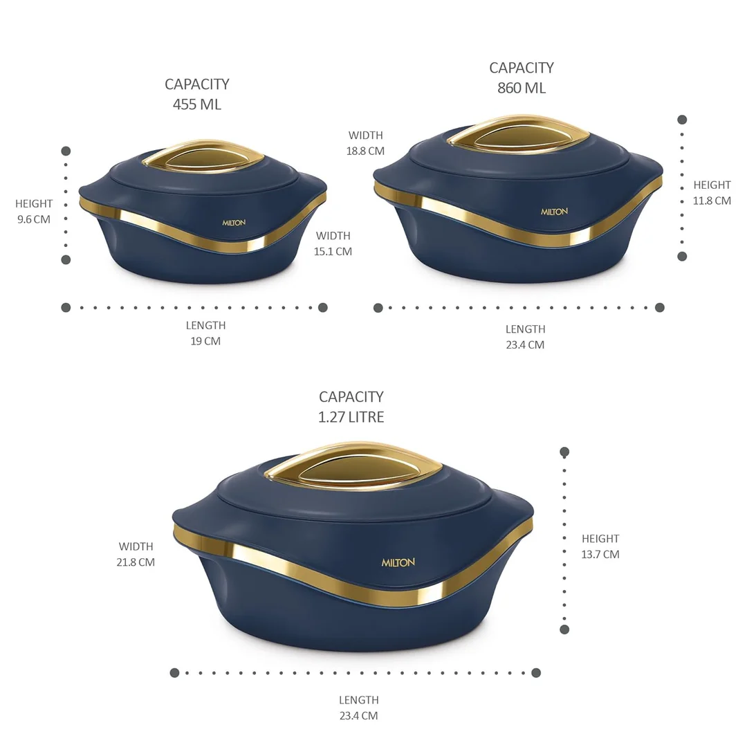 MILTON Pearl Inner Stainless Steel Jr. Casserole Set of 3 (455 ml + 860 ml + 1270 ml) – Blue, Double-Walled, Leak Proof Hotpot for Chapati / Rice / Curries image 6
