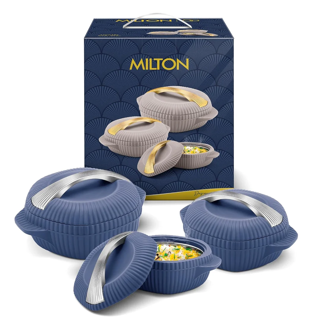 MILTON Oyster Jr. 3-Piece PU Insulated Steel Casserole Set – 455 ml, 860 ml & 1275 ml (Royal Blue, BPA-Free, Hot & Cold Food Safe) image 1
