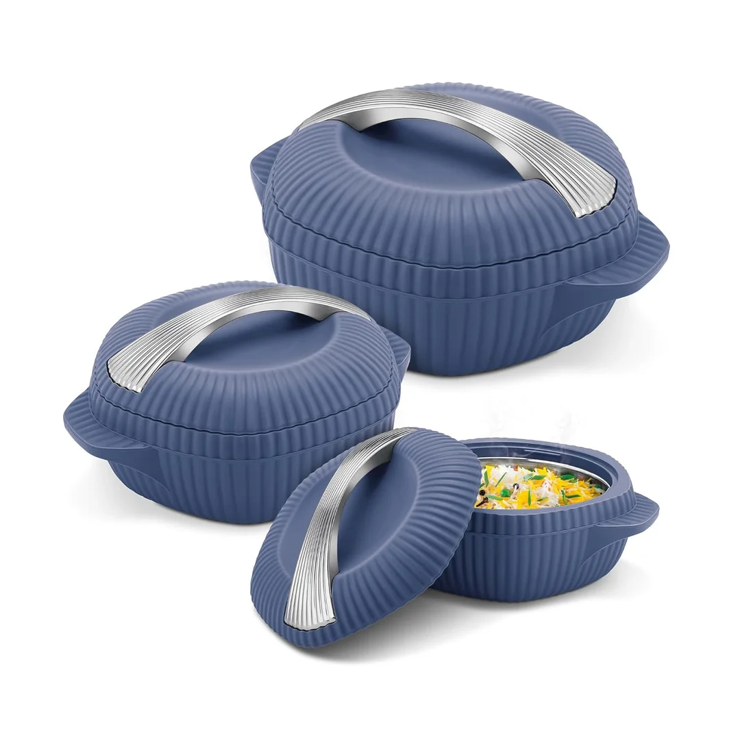 MILTON Oyster Jr. 3-Piece PU Insulated Steel Casserole Set – 455 ml, 860 ml & 1275 ml (Royal Blue, BPA-Free, Hot & Cold Food Safe) image 2