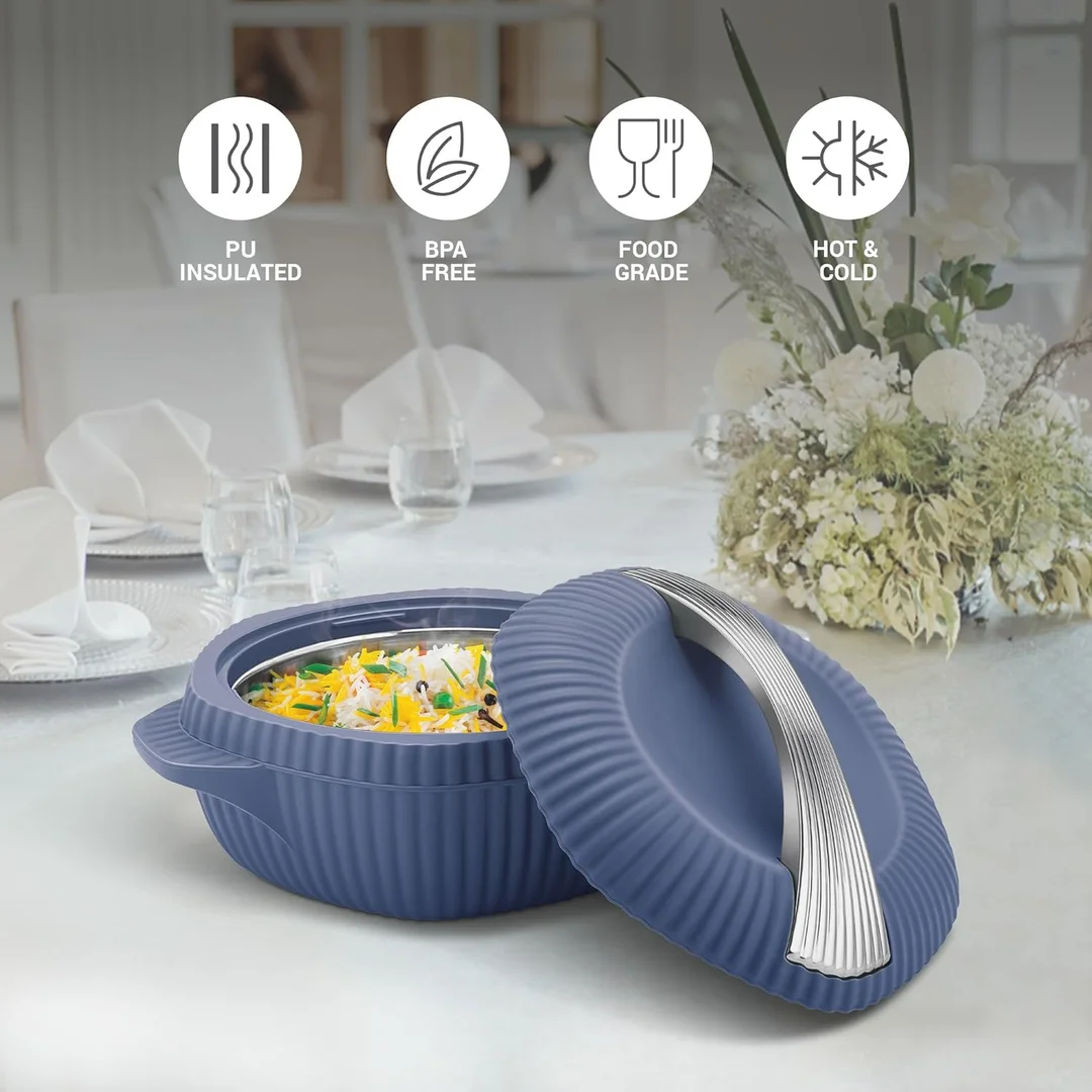 MILTON Oyster Jr. 3-Piece PU Insulated Steel Casserole Set – 455 ml, 860 ml & 1275 ml (Royal Blue, BPA-Free, Hot & Cold Food Safe) image 3