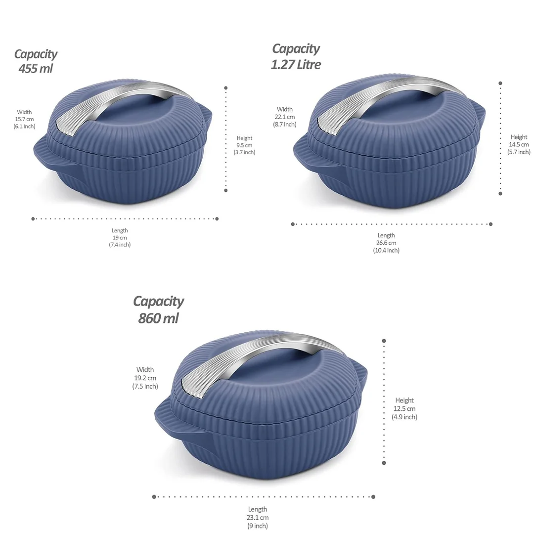 MILTON Oyster Jr. 3-Piece PU Insulated Steel Casserole Set – 455 ml, 860 ml & 1275 ml (Royal Blue, BPA-Free, Hot & Cold Food Safe) image 8