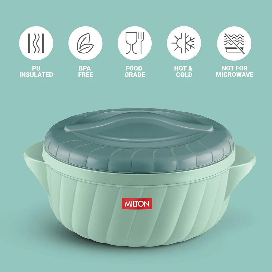 MILTON Flora 3-Piece Insulated Stainless Steel Casserole Set – 750 ml, 1.25 L & 2.1 L (Light Green) image 2