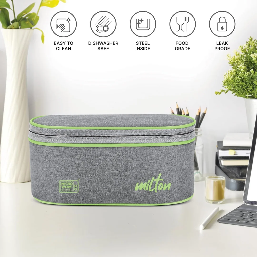 Milton Regal 3-Compartment Leak-Proof Microwave-Safe Lunch Box 1.09 L with Insulated Bag (Grey) image 2