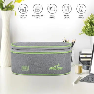 Milton Regal 3-Compartment Leak-Proof Microwave-Safe Lunch Box 1.09 L with Insulated Bag (Grey) thumbnail 1