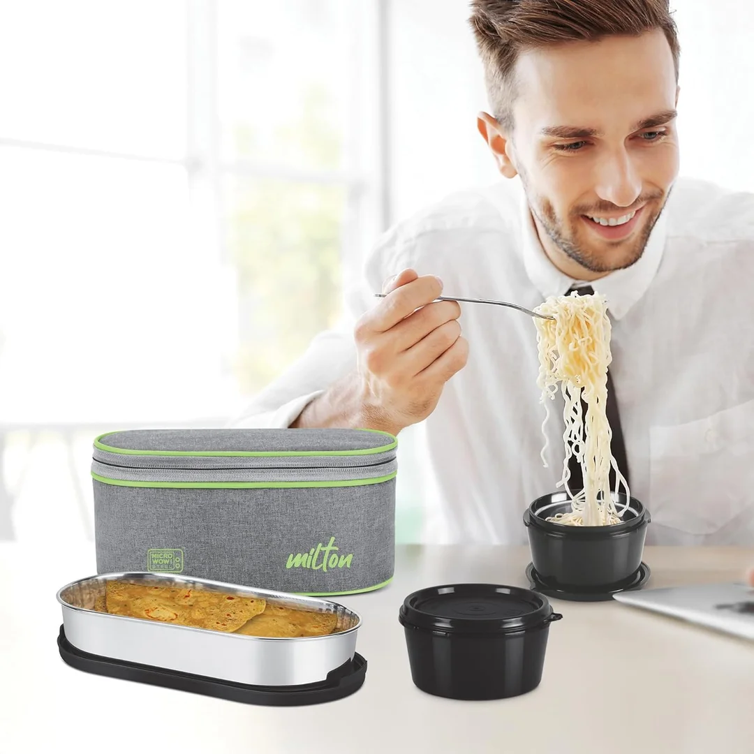 Milton Regal 3-Compartment Leak-Proof Microwave-Safe Lunch Box 1.09 L with Insulated Bag (Grey) image 7