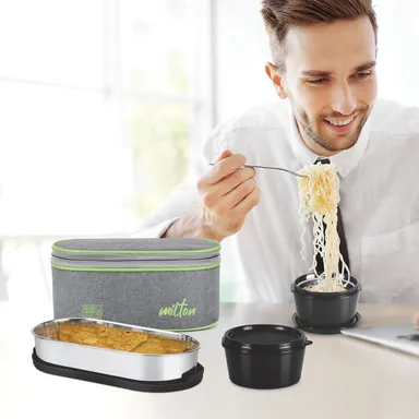 Milton Regal 3-Compartment Leak-Proof Microwave-Safe Lunch Box 1.09 L with Insulated Bag (Grey) thumbnail 6