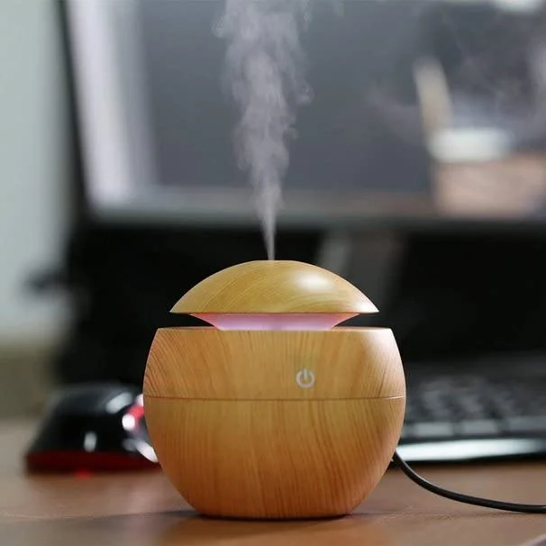 Wood-Finish Ultrasonic Cool Mist Humidifier & Essential Oil Diffuser with 7-Color LED Night Light – Portable Home, Office, Baby Room Humidifier image 1