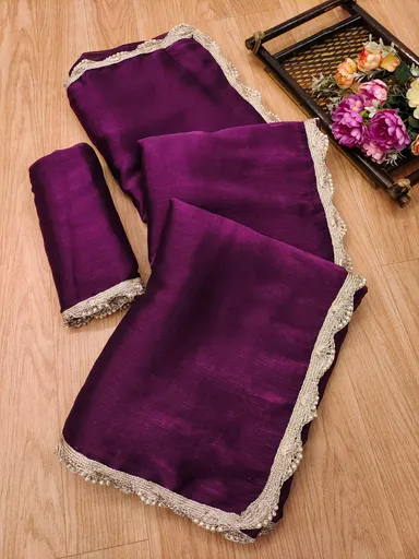 Purple Silk Saree with Designer Lace Border for Women | Elegant Wedding & Party Wear Saree thumbnail 3