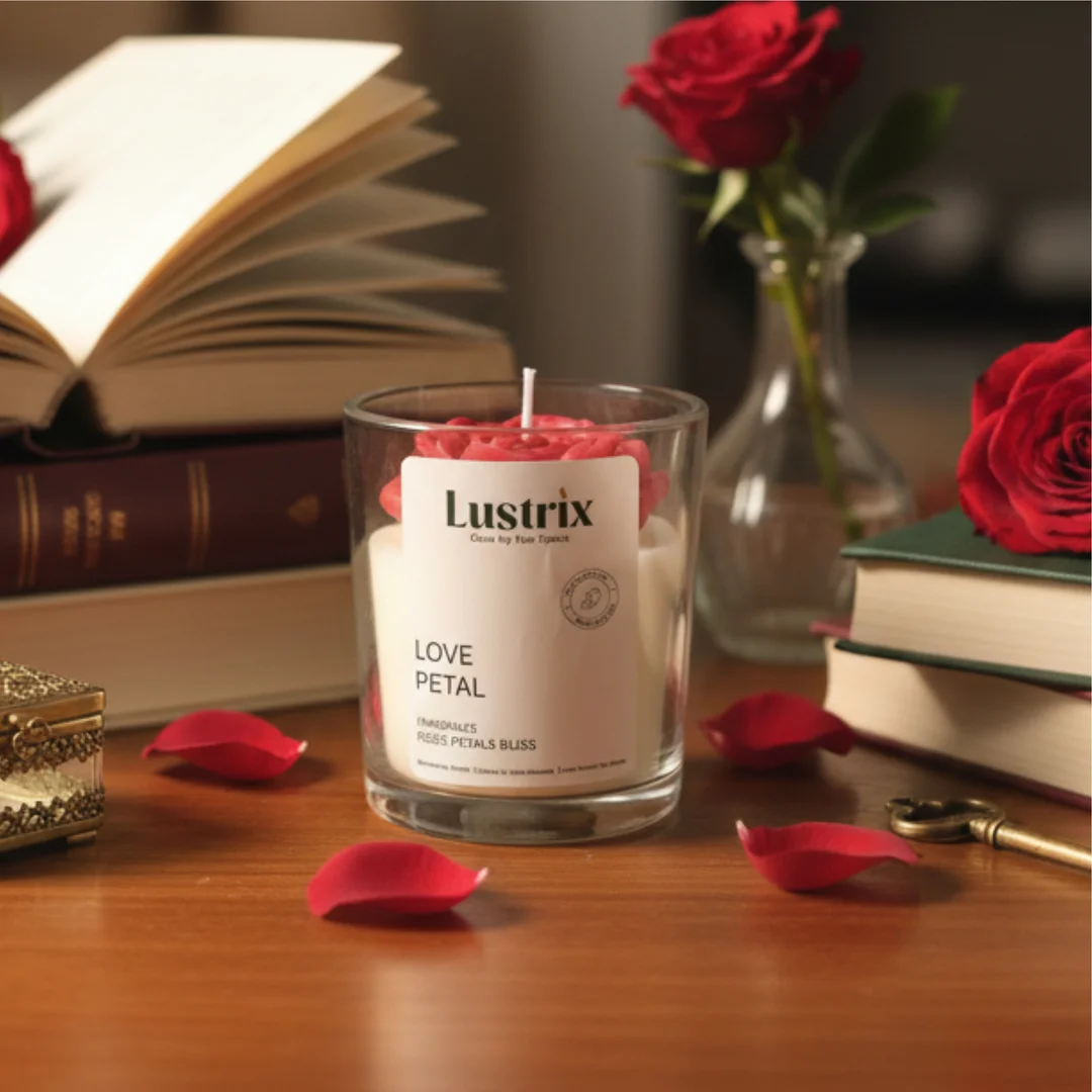 Rose Petal Scented Candle with Natural Soy Wax | Long Lasting Rose Fragrance Aromatherapy Candle for | Home Décor, Relaxation | Bedroom | Living Room | Premium Gifting image 1