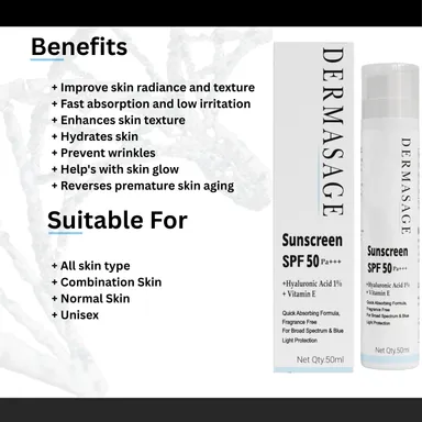 DERMASAGE sunscreen spf50 with  Hyaluronic acid and vitamin E For glowing skin 50ml thumbnail 1