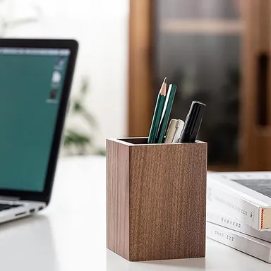 Wooden Walnut Pen Holder for Desk Stationery Organizer Black Walnut Pencil Stand for Office School Home Study Table Accessories thumbnail 1