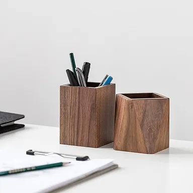 Wooden Walnut Pen Holder for Desk Stationery Organizer Black Walnut Pencil Stand for Office School Home Study Table Accessories thumbnail 2