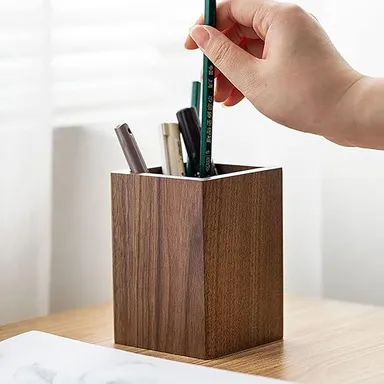 Wooden Walnut Pen Holder for Desk Stationery Organizer Black Walnut Pencil Stand for Office School Home Study Table Accessories thumbnail 3