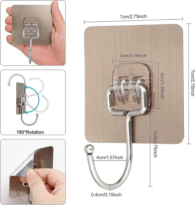 FIRAGE Multipurpose Home Storage Hook Kadi Golden for Hanging Capacity 10KG Max, PVC Waterproof Big Adhesive Heavy Duty Sticky Stainless Steel Hooks image 2