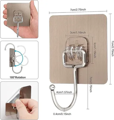 FIRAGE Multipurpose Home Storage Hook Kadi Golden for Hanging Capacity 10KG Max, PVC Waterproof Big Adhesive Heavy Duty Sticky Stainless Steel Hooks thumbnail 1